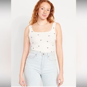 NWT Old Navy Ultra-Crop Rib-Knit Top in Cream Floral Size X-Large